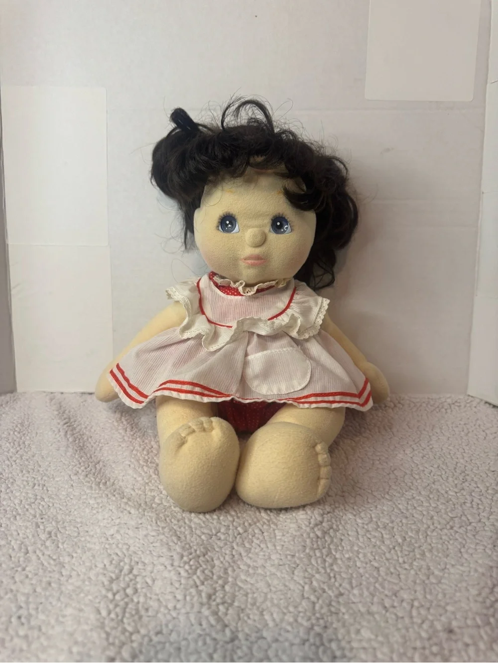 Vintage 1985 Mattel My Child Doll Blue Eyes Dark Hair Red White Doll Clothing